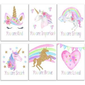 Unicorn/Rainbow Room Decor For Girls Bedroom (6) 8x10 Unframed Photos for Kids
